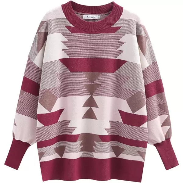 imageANRABESS Oversized Sweaters for Women Fall 2023 Crewneck Batwing Long Sleeve Side Slit Knit Pullover Sweater Tops JumperAztec Red