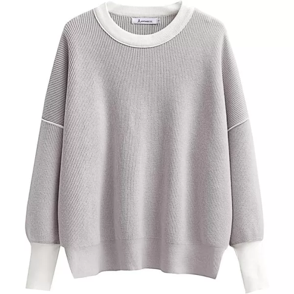 imageANRABESS Oversized Sweaters for Women Fall 2023 Crewneck Batwing Long Sleeve Side Slit Knit Pullover Sweater Tops JumperGrey