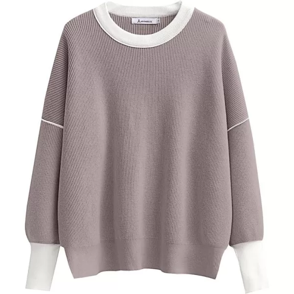 imageANRABESS Oversized Sweaters for Women Fall 2023 Crewneck Batwing Long Sleeve Side Slit Knit Pullover Sweater Tops JumperPink Apricot