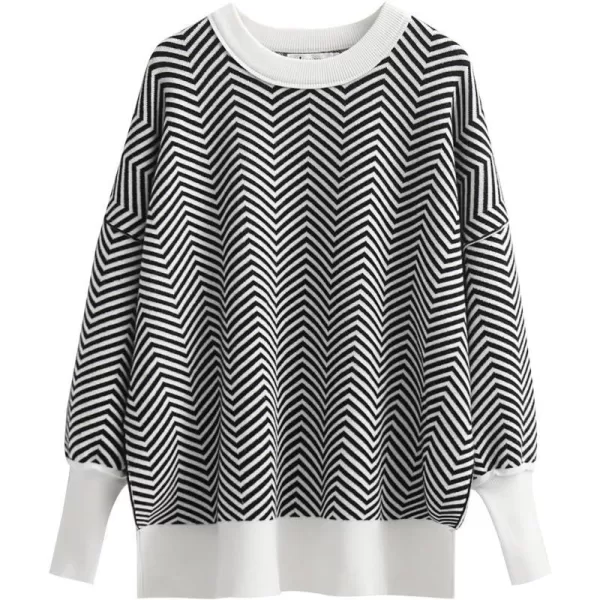 imageANRABESS Oversized Sweaters for Women Fall 2023 Crewneck Batwing Long Sleeve Side Slit Knit Pullover Sweater Tops JumperWave Black