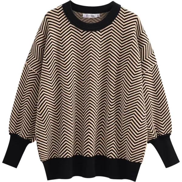 imageANRABESS Oversized Sweaters for Women Fall 2023 Crewneck Batwing Long Sleeve Side Slit Knit Pullover Sweater Tops JumperWave Brown