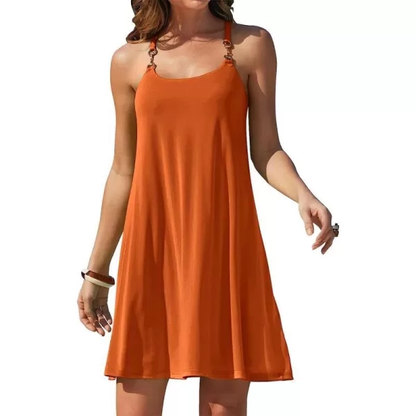 imageANRABESS Summer Dress for Women Beach Cover Up Sleeveless Strap Tank Mini Sundress Resort SwimwearOrange