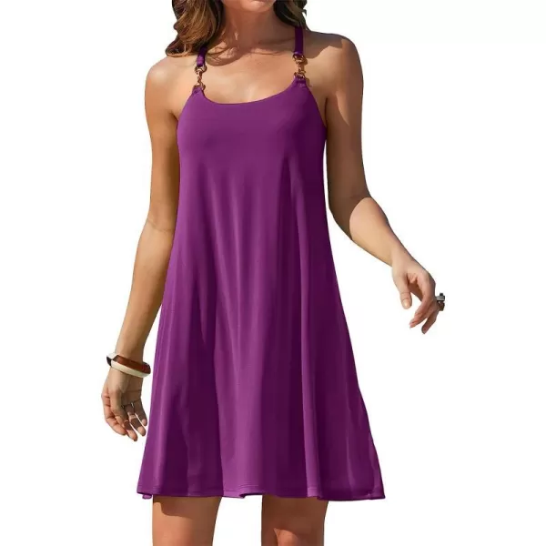 imageANRABESS Summer Dress for Women Beach Cover Up Sleeveless Strap Tank Mini Sundress Resort SwimwearPurple