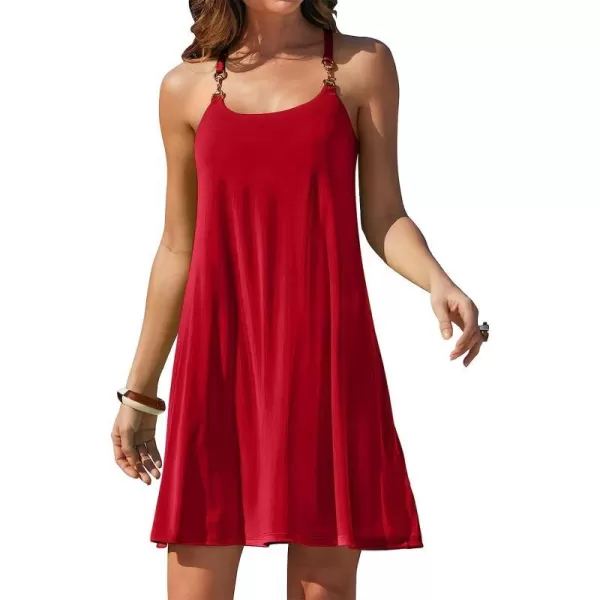 imageANRABESS Summer Dress for Women Beach Cover Up Sleeveless Strap Tank Mini Sundress Resort SwimwearRed