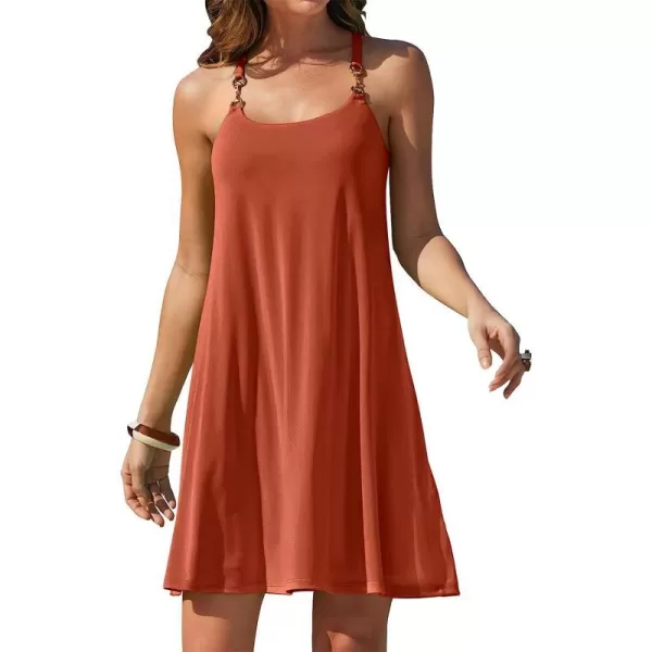 imageANRABESS Summer Dress for Women Beach Cover Up Sleeveless Strap Tank Mini Sundress Resort SwimwearRust