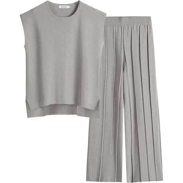 imageANRABESS Two Piece Outfits for Women Summer Sweater Sets Knit Pullover Tops Elastic Waisted Pants Lounge Sets TracksuitGrey