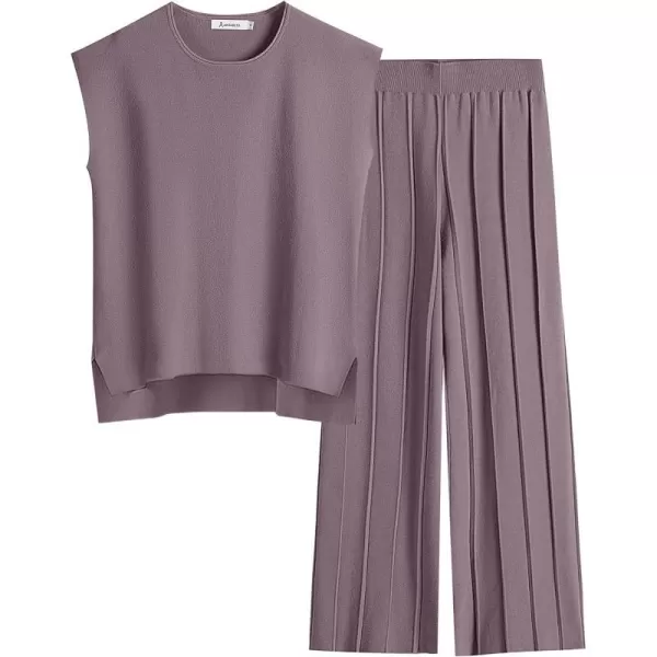 imageANRABESS Two Piece Outfits for Women Summer Sweater Sets Knit Pullover Tops Elastic Waisted Pants Lounge Sets TracksuitPurple