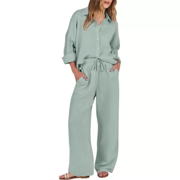 imageANRABESS Women 2 Piece Outfits 2023 Long Sleeve Wide Leg Matching Lounge Sets Fashion Travel Vacation ClothingLight Green
