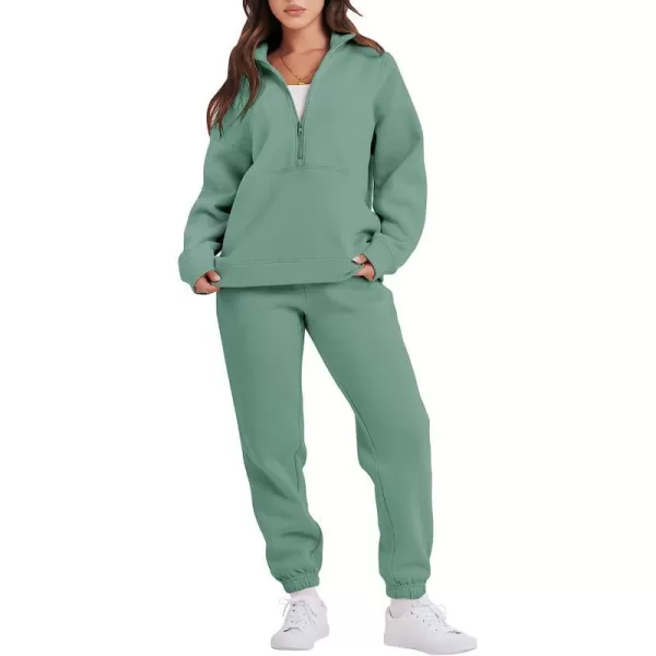 imageANRABESS Women 2 Piece Outfits Fleece Half Zip Oversized Sweatshirt Jogger Pants Matching Set Y2K TracksuitGreen