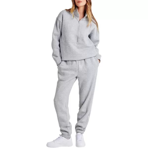 imageANRABESS Women 2 Piece Outfits Fleece Half Zip Oversized Sweatshirt Jogger Pants Matching Set Y2K TracksuitGrey