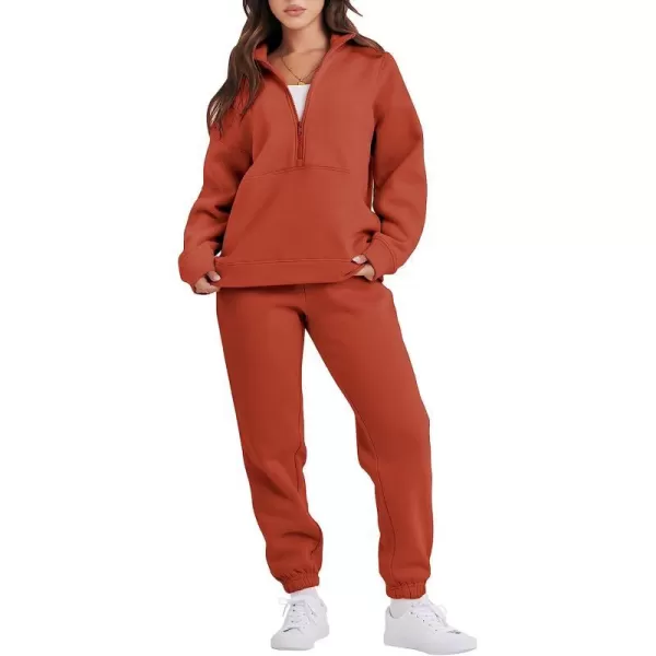 imageANRABESS Women 2 Piece Outfits Fleece Half Zip Oversized Sweatshirt Jogger Pants Matching Set Y2K TracksuitRed