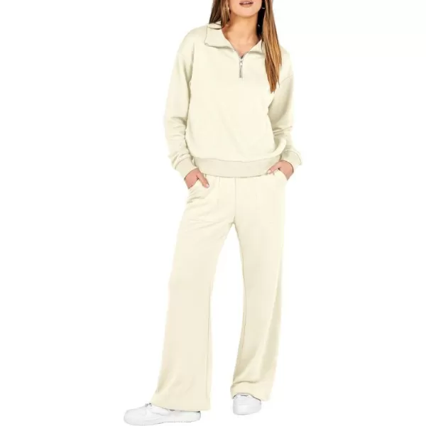 imageANRABESS Women 2 Piece Outfits Half Zip Sweatshirt amp Wide Leg Pants Sweatsuit Lounge Set 2023 Fall Tracksuits with PocketsApricot