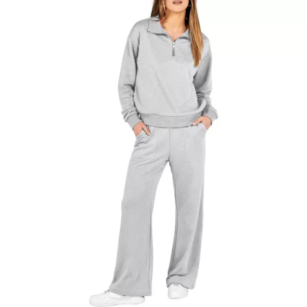 imageANRABESS Women 2 Piece Outfits Half Zip Sweatshirt amp Wide Leg Pants Sweatsuit Lounge Set 2023 Fall Tracksuits with PocketsLight Gray