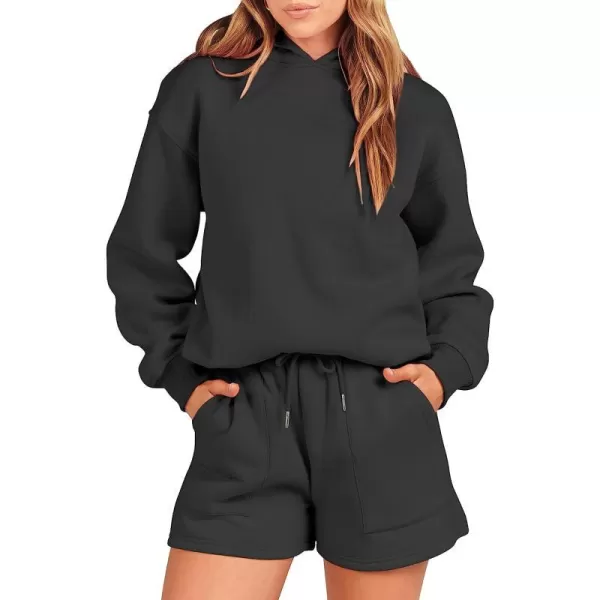 imageANRABESS Women 2 Piece Outfits Hoodie Short Set Oversized Sweatshirt Shorts Sweatsuit Y2K ClothesBlack
