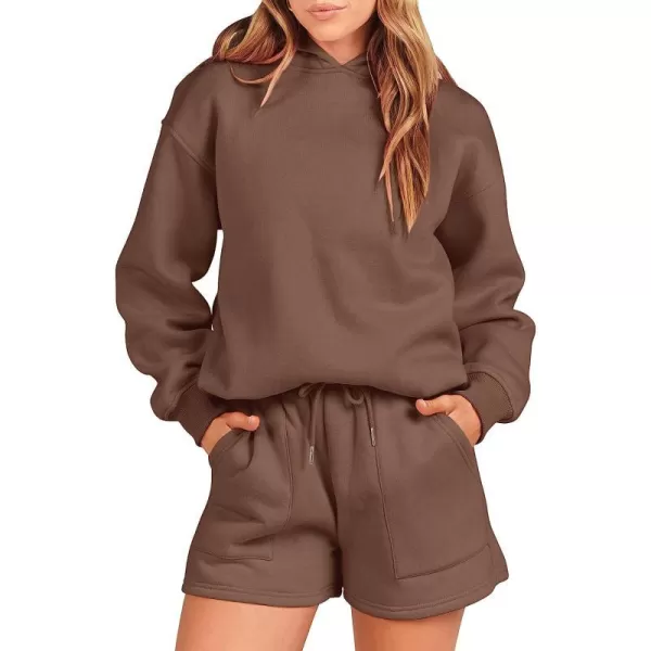 imageANRABESS Women 2 Piece Outfits Hoodie Short Set Oversized Sweatshirt Shorts Sweatsuit Y2K ClothesBrown