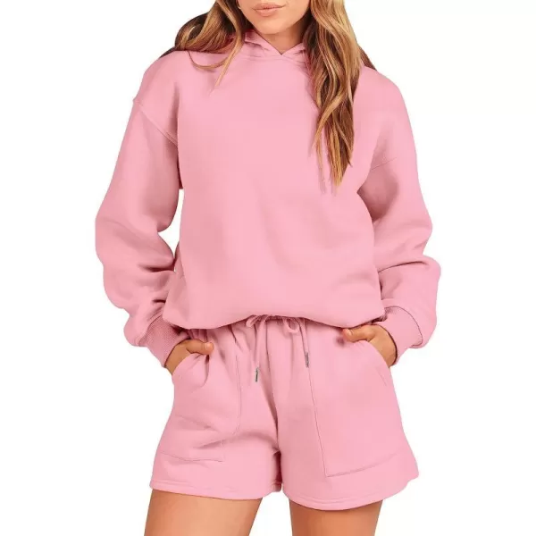 imageANRABESS Women 2 Piece Outfits Hoodie Short Set Oversized Sweatshirt Shorts Sweatsuit Y2K ClothesPink