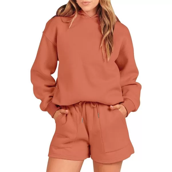 imageANRABESS Women 2 Piece Outfits Hoodie Short Set Oversized Sweatshirt Shorts Sweatsuit Y2K ClothesRust
