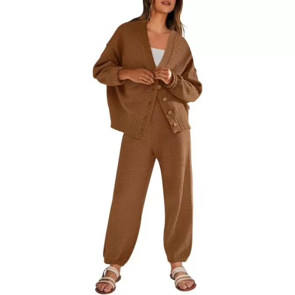 imageANRABESS Women 2 Piece Outfits Long Sleeve Cardigan Sweater Sets Casual Lounge Matching Clothes SetBrown