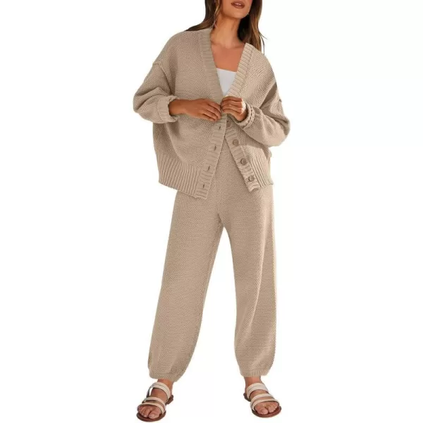 imageANRABESS Women 2 Piece Outfits Long Sleeve Cardigan Sweater Sets Casual Lounge Matching Clothes SetKhaki