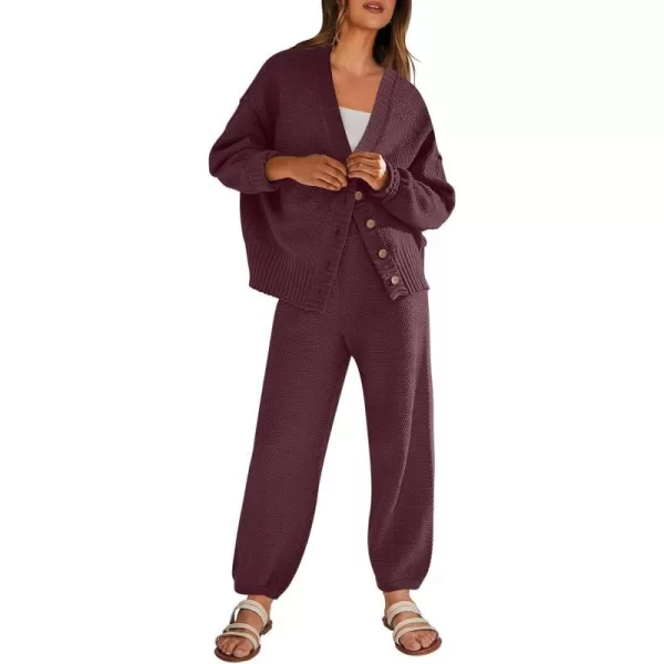 imageANRABESS Women 2 Piece Outfits Long Sleeve Cardigan Sweater Sets Casual Lounge Matching Clothes SetMaroon