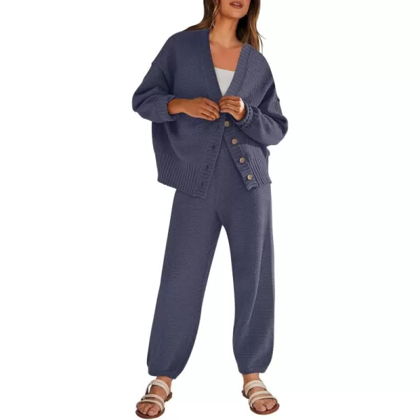 imageANRABESS Women 2 Piece Outfits Long Sleeve Cardigan Sweater Sets Casual Lounge Matching Clothes SetNavy Blue