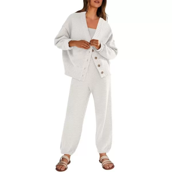 imageANRABESS Women 2 Piece Outfits Long Sleeve Cardigan Sweater Sets Casual Lounge Matching Clothes SetWhite