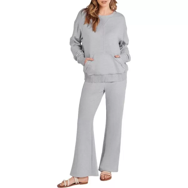 imageANRABESS Women 2 Piece Outfits Lounge Set Long Sleeve Sweatshirt With Pocket Wide Leg Pants matching Sets TracksuitGrey