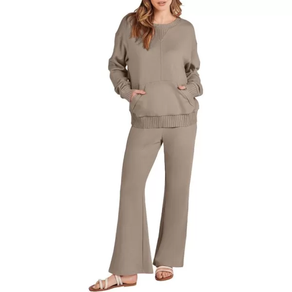 imageANRABESS Women 2 Piece Outfits Lounge Set Long Sleeve Sweatshirt With Pocket Wide Leg Pants matching Sets TracksuitKhaki