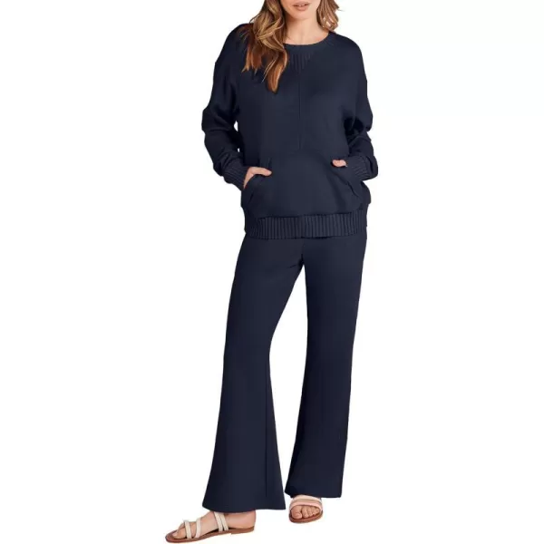 imageANRABESS Women 2 Piece Outfits Lounge Set Long Sleeve Sweatshirt With Pocket Wide Leg Pants matching Sets TracksuitNavy Blue