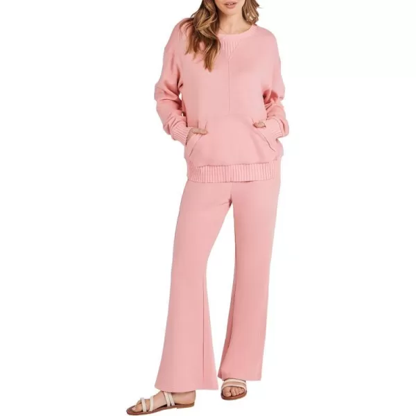 imageANRABESS Women 2 Piece Outfits Lounge Set Long Sleeve Sweatshirt With Pocket Wide Leg Pants matching Sets TracksuitPink