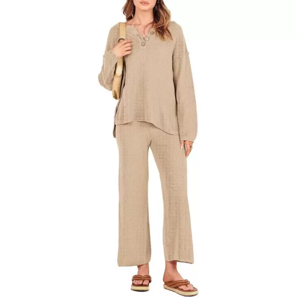 imageANRABESS Women 2 Piece Outfits Oversized Knit Loungewear Sweater Set 2023 Fall Sweatsuit Matching Lounge SetsBeige