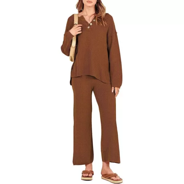 imageANRABESS Women 2 Piece Outfits Oversized Knit Loungewear Sweater Set 2023 Fall Sweatsuit Matching Lounge SetsBrown
