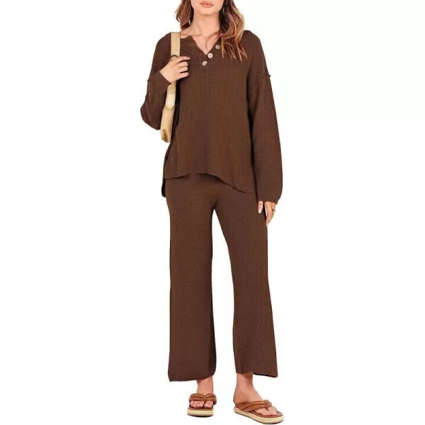 imageANRABESS Women 2 Piece Outfits Oversized Knit Loungewear Sweater Set 2023 Fall Sweatsuit Matching Lounge SetsDeep Brown