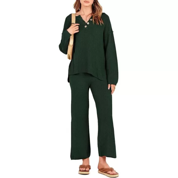 imageANRABESS Women 2 Piece Outfits Oversized Knit Loungewear Sweater Set 2023 Fall Sweatsuit Matching Lounge SetsDeep Green