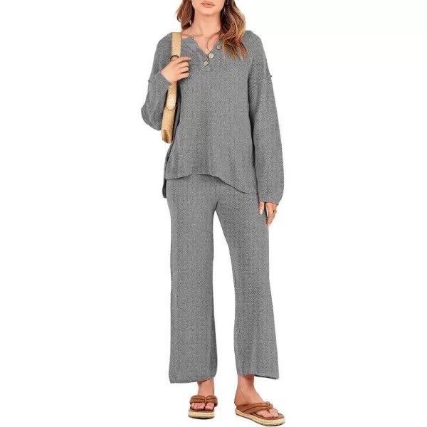 imageANRABESS Women 2 Piece Outfits Oversized Knit Loungewear Sweater Set 2023 Fall Sweatsuit Matching Lounge SetsGray