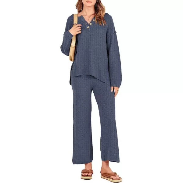 imageANRABESS Women 2 Piece Outfits Oversized Knit Loungewear Sweater Set 2023 Fall Sweatsuit Matching Lounge SetsGray Blue