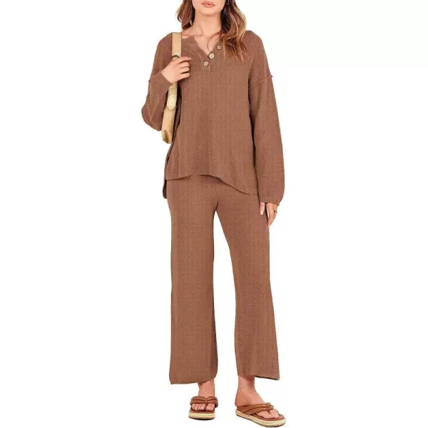 imageANRABESS Women 2 Piece Outfits Oversized Knit Loungewear Sweater Set 2023 Fall Sweatsuit Matching Lounge SetsLight Brown