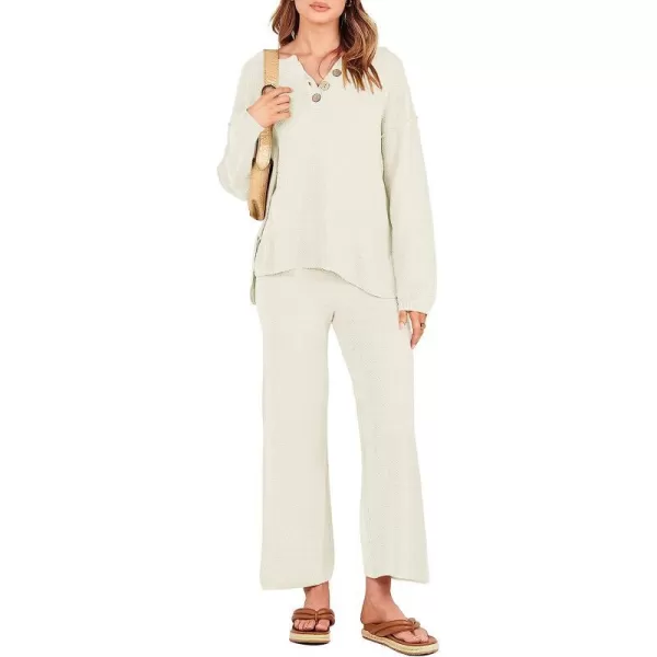 imageANRABESS Women 2 Piece Outfits Oversized Knit Loungewear Sweater Set 2023 Fall Sweatsuit Matching Lounge SetsWhite