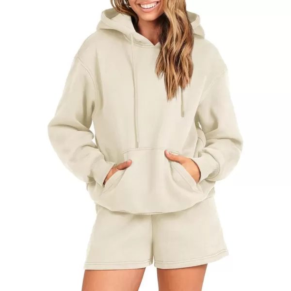 imageANRABESS Women 2 Piece Outfits Short Sweatsuit Drawstring Oversized Hoodie Sweatshirt Tracksuit Lounge Wear Matching SetApricot