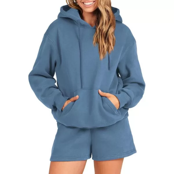 imageANRABESS Women 2 Piece Outfits Short Sweatsuit Drawstring Oversized Hoodie Sweatshirt Tracksuit Lounge Wear Matching SetBlue