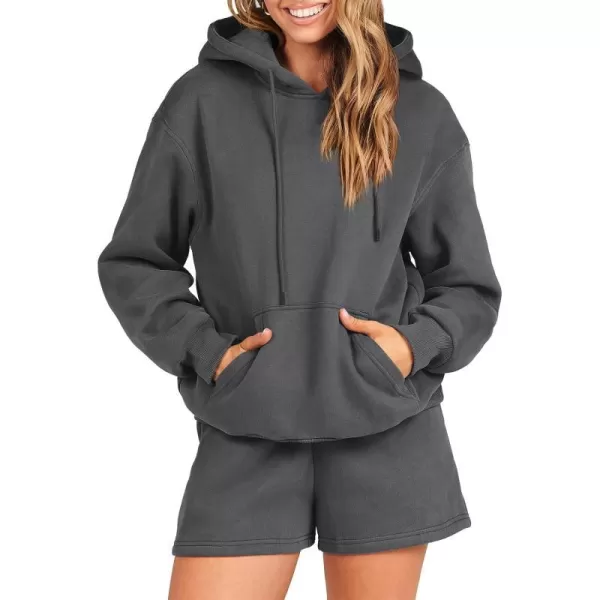 imageANRABESS Women 2 Piece Outfits Short Sweatsuit Drawstring Oversized Hoodie Sweatshirt Tracksuit Lounge Wear Matching SetDeep Gray
