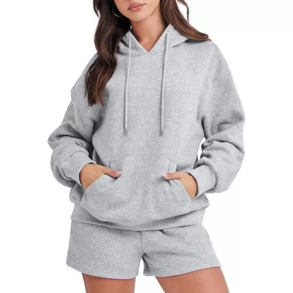 imageANRABESS Women 2 Piece Outfits Short Sweatsuit Drawstring Oversized Hoodie Sweatshirt Tracksuit Lounge Wear Matching SetGray