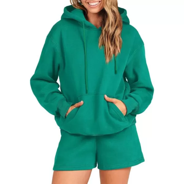 imageANRABESS Women 2 Piece Outfits Short Sweatsuit Drawstring Oversized Hoodie Sweatshirt Tracksuit Lounge Wear Matching SetGreen