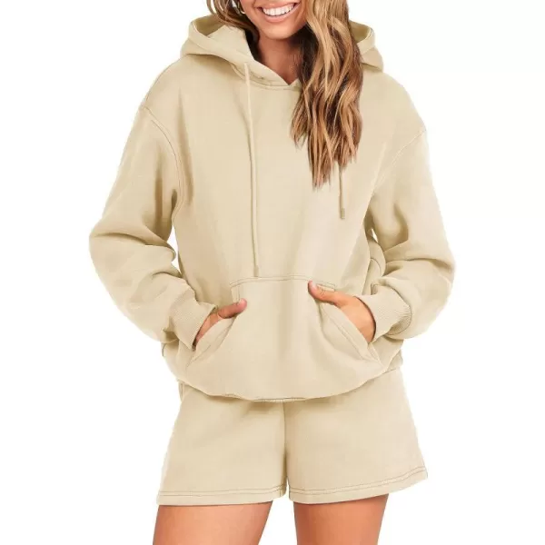imageANRABESS Women 2 Piece Outfits Short Sweatsuit Drawstring Oversized Hoodie Sweatshirt Tracksuit Lounge Wear Matching SetKhaki