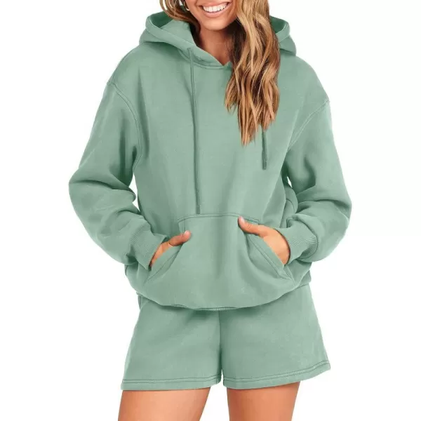 imageANRABESS Women 2 Piece Outfits Short Sweatsuit Drawstring Oversized Hoodie Sweatshirt Tracksuit Lounge Wear Matching SetLight Blue