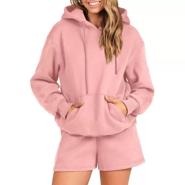imageANRABESS Women 2 Piece Outfits Short Sweatsuit Drawstring Oversized Hoodie Sweatshirt Tracksuit Lounge Wear Matching SetPink