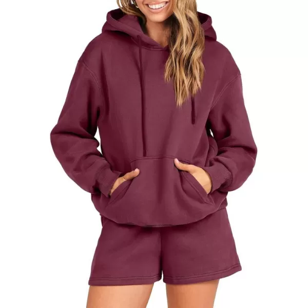 imageANRABESS Women 2 Piece Outfits Short Sweatsuit Drawstring Oversized Hoodie Sweatshirt Tracksuit Lounge Wear Matching SetRed