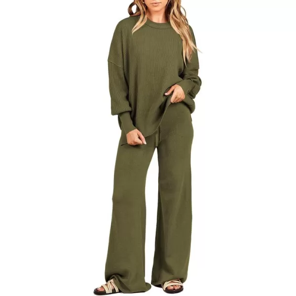 imageANRABESS Women 2 Piece Outfits Sweatsuit Oversized Sweater Set amp Wide Leg Pants Fall Chunky Lounge SetOlive