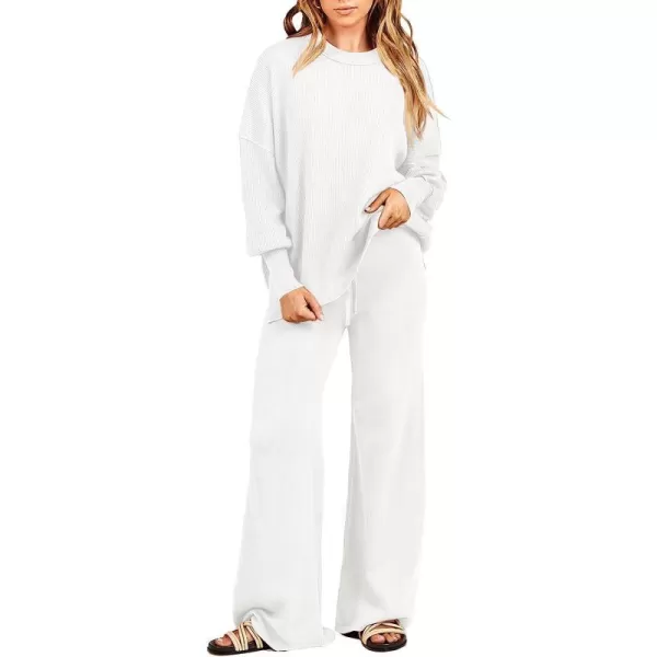 imageANRABESS Women 2 Piece Outfits Sweatsuit Oversized Sweater Set amp Wide Leg Pants Fall Chunky Lounge SetWhite