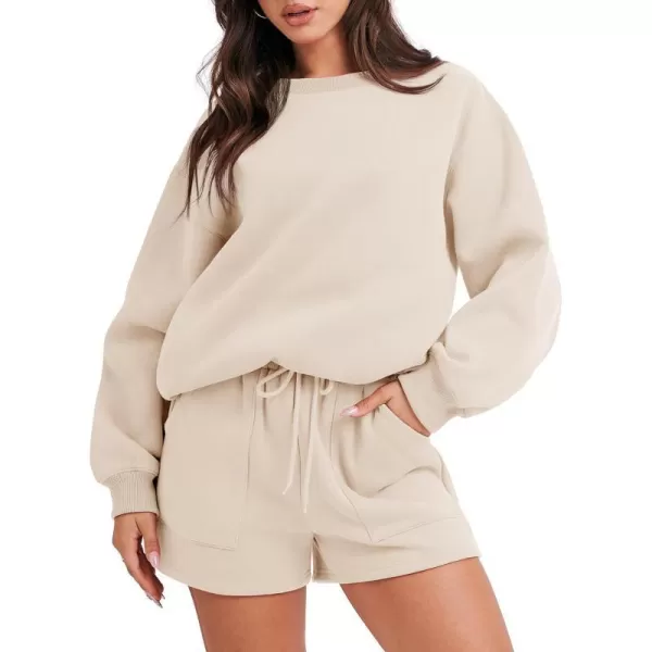 imageANRABESS Women 2 Piece Outfits Sweatsuit Oversized Sweatshirt amp Lounge Shorts 2023 Casual Cozy Pajamas Tracksuit SetApricot